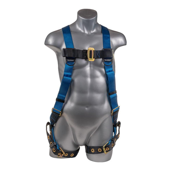 Construction Safety Harness 5 Point, Grommet Legs, Back D-Ring, Blue - Defender Safety Products