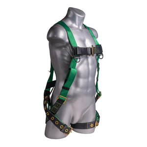 Construction Safety Harness 5 Point, Grommet Legs, Back D-Ring, Green - Defender Safety Products