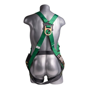 Construction Safety Harness 5 Point, Grommet Legs, Back D-Ring, Green - Defender Safety Products