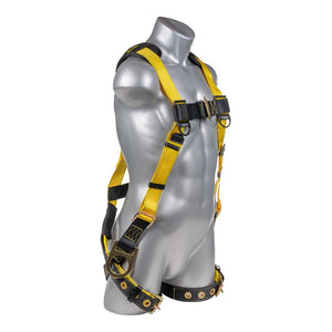 Construction Safety Harness 5 Point, Grommet Legs, Padded Back, Back/Side D-Ring, Yellow - Defender Safety Products