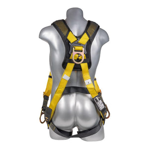 Construction Safety Harness 5 Point, Grommet Legs, Padded Back, Back/Side D-Ring, Yellow - Defender Safety Products