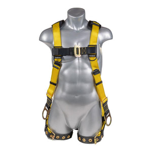 Construction Safety Harness 5 Point, Grommet Legs, Padded Back, Back/Side D-Ring, Yellow - Defender Safety Products