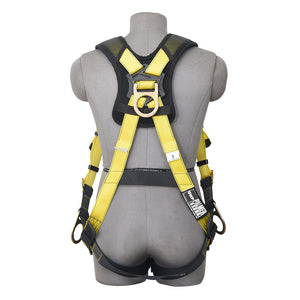 PALMER SAFETY HARNESS 5PT. GROMMET LEG, PADDED BACK, BACK/SIDE D-RINGS, YELLOW COLOR - Bridge Fasteners
