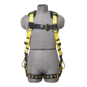 PALMER SAFETY HARNESS 5PT. GROMMET LEG, PADDED BACK, BACK/SIDE D-RINGS, YELLOW COLOR - Bridge Fasteners