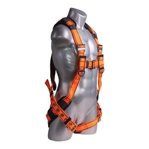 Construction Safety Harness 5 Point, QCB, Padded Back, Grommet Legs, Back D-Rings, Orange - Defender Safety Products