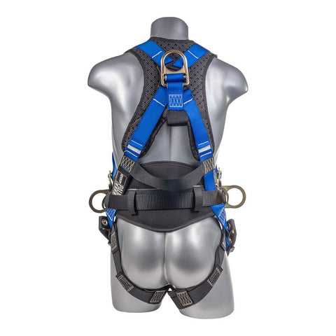 Construction Safety Harness 5 Point, QCB Chest, Grommet Legs, Back/Side D-Rings, Positioning Belt, Red - Defender Safety Products