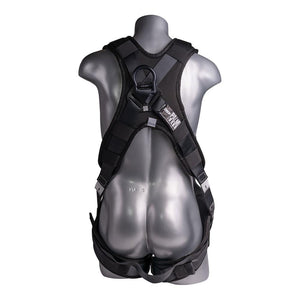 Construction Safety Harness 5 Point, QCB, Padded Back, Grommet Legs, Back D-Ring, Black - Defender Safety Products