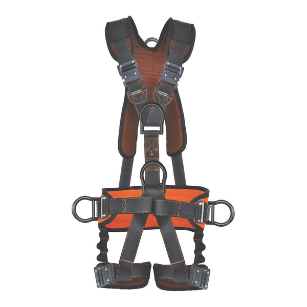 PALMER SAFETY HARNESS 5PT., QCB, PADDED BACK & LEG, BACK/SIDE D-RINGS, POSITIONING BELT, DUAL FRONT D-RINGS - Bridge Fasteners