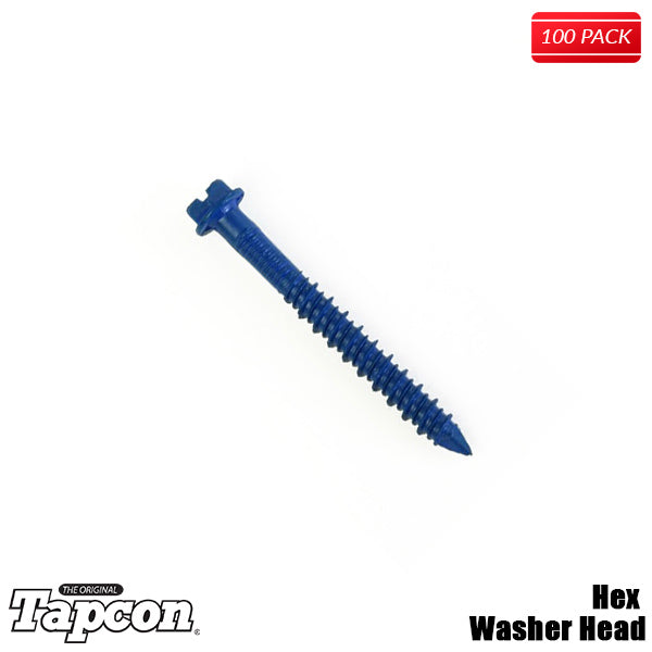 ORIGINAL BLUE TAPCON ¨ HEX WASHER HEAD Concrete Screw Climaseal Masonry Anchor 100 Per Box - Bridge Fasteners