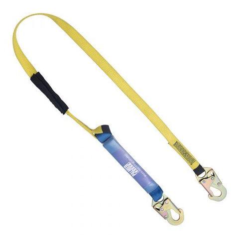 Shock-Sorb™ Construction Safety Lanyard 6ft. Shock Absorber, Small Hooks, Single Leg. - Defender Safety Products
