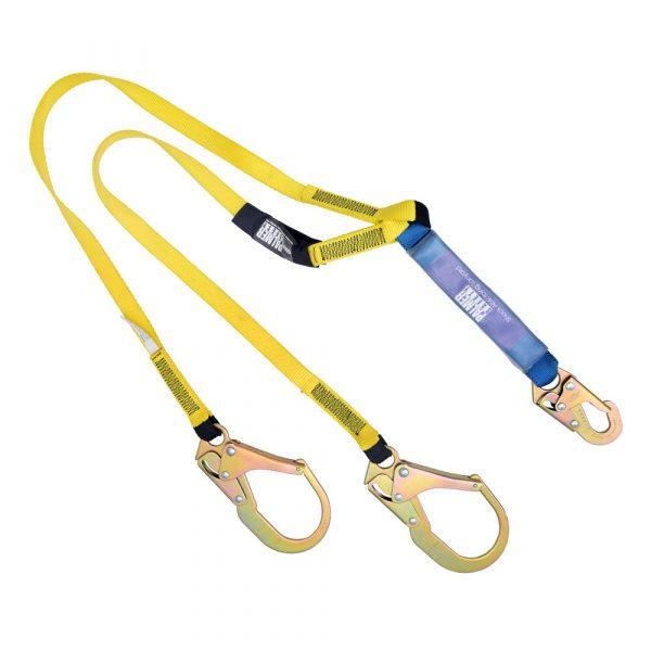 Double Leg 6-Foot Safety Lanyard - Shock Absorbing Fall Protection With Snap & Rebar Hooks