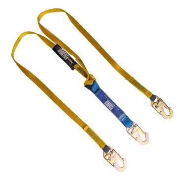 Construction Safety Dual Leg Lanyard 6 Ft. 12 Ft. Free Fall. Blue Shock Pack, Small Hooks - Defender Safety Products