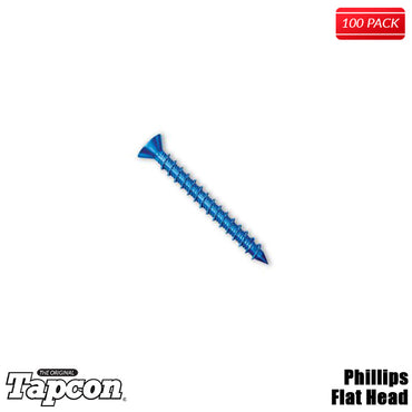 ORIGINAL BLUE TAPCON® PHILLIPS FLAT HEAD Concrete Screw Climaseal Masonry Anchor 100 Per Box - Bridge Fasteners