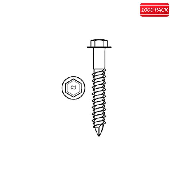 ELCO UltraCon Concrete Screws: 5/16 x 1-3/4, Hex Head with Oversized Washer, Silver Stalgard Finish, Case of 1000